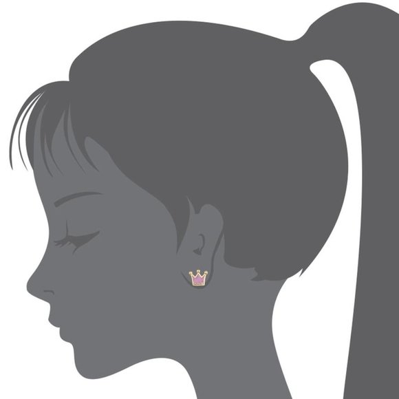 14k Gold Plated Enamel Princess Crown Earrings - Picture 3 of 11